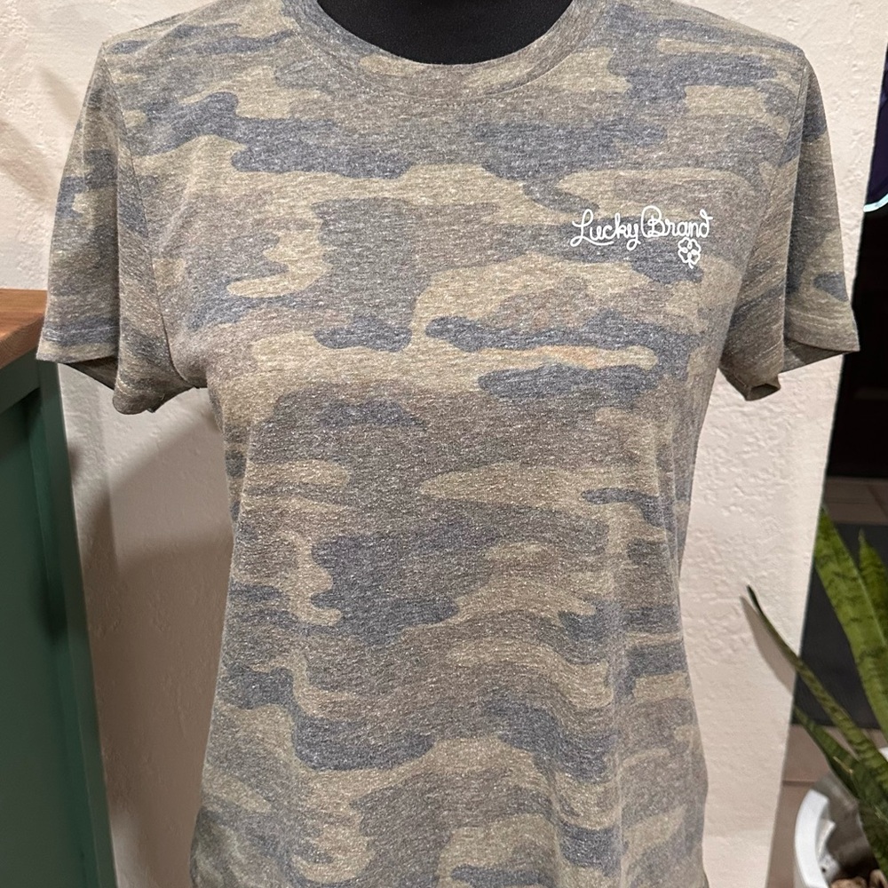 Lucky Brand Camouflage Soft Tee in Green, Brown and Gray